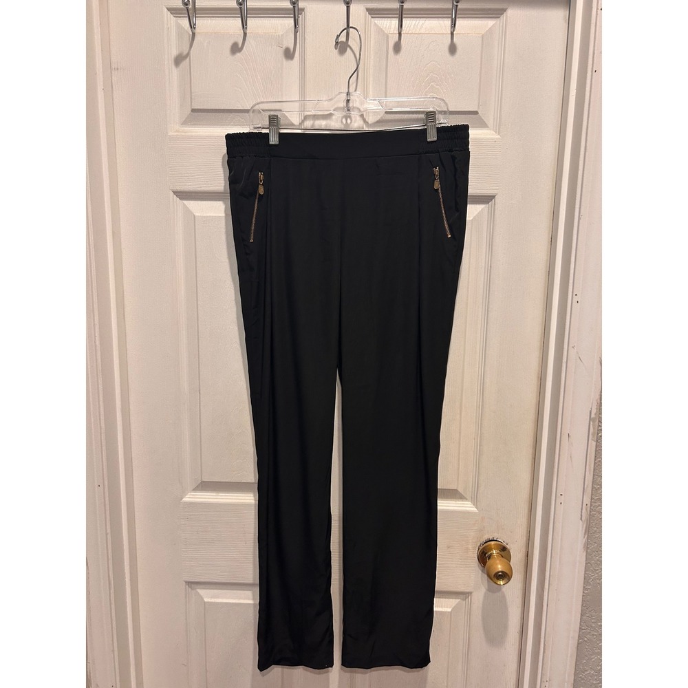 Kut from the Kloth Women Black Straight Leg Zip Pocket Elastic Waist Pants 12